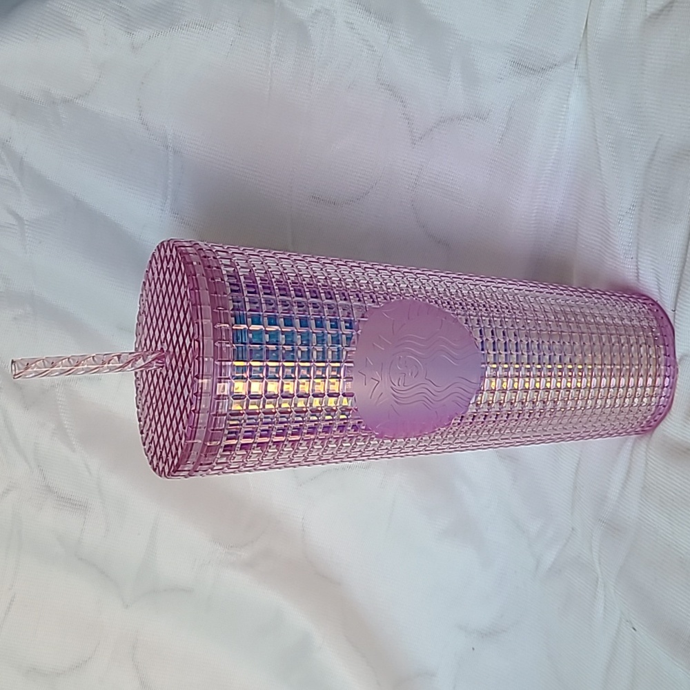 Starbucks Pink Disco Cold Cup Tumbler Silver Grid Holiday 2020 Venti 24 Ounce